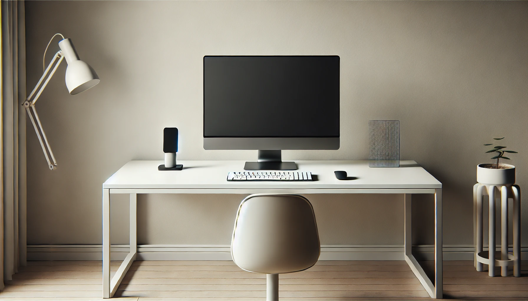 What does a minimalist home office desk setup look like?